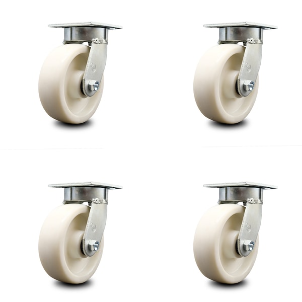 6 Inch Kingpinless Nylon Wheel Swivel Top Plate Caster, 4PK